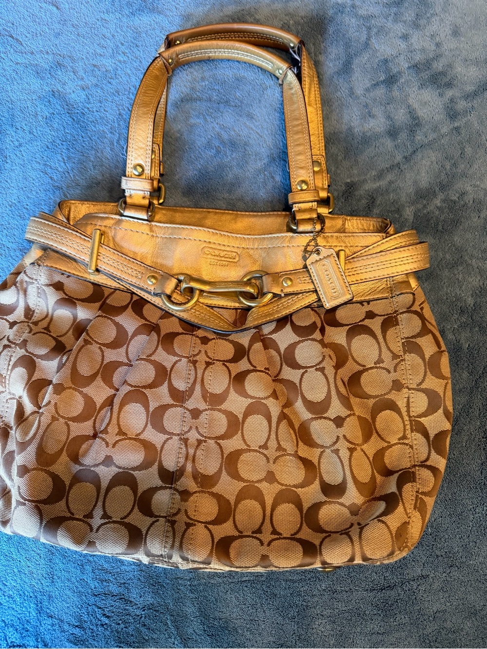 Coach Brown Signature Canvas Tote with Tan Leather Trim